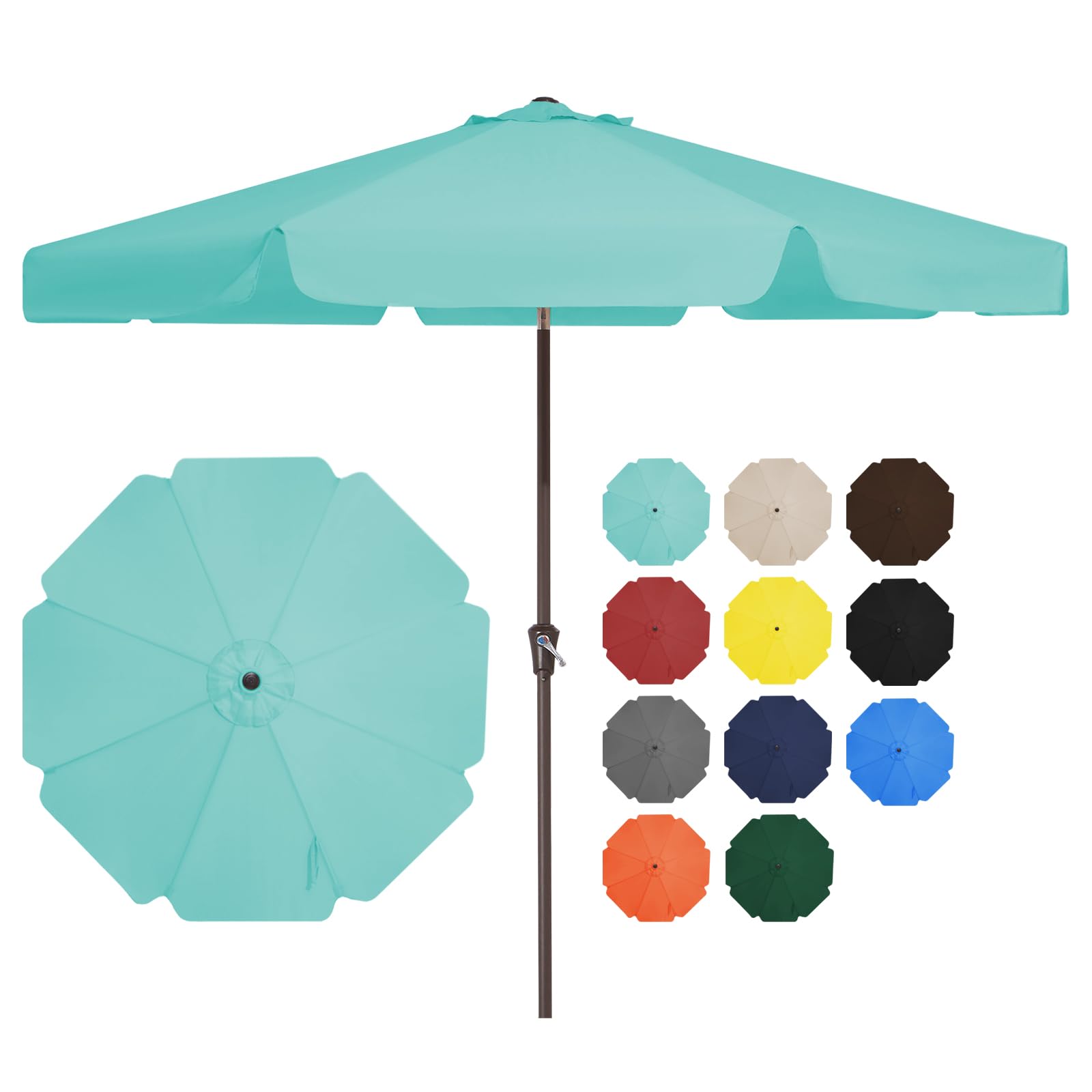 JEAREY 9FT Patio Umbrellas Outdoor Large Market Umbrella With Push Button Tilt and Crank Lift System 8 Sturdy Ribs UV Protection Waterproof Sunproof Teal