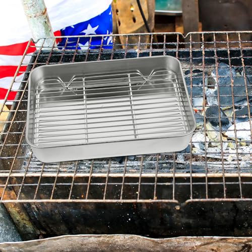 Bandeja rectangular de acero inoxidable para hornear carne asada con rejilla integrada 5