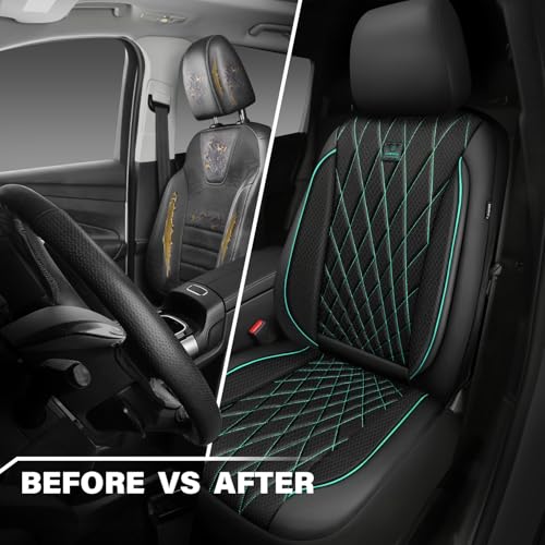 Image of CAR PASS Thick Foam 3D Air Mesh Leather Car Seat Covers Front Seats Only, Breathable Premuim Leather Two Front Seat Cover, Airbag Compatible Universal Fit for 95% Sedan Van Truck SUV,Black and Mint