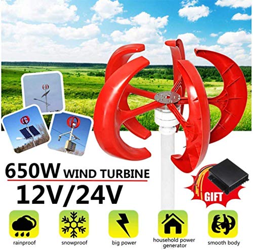 YUYUKUAILAI 650W AC Wind Turbines Generator Lantern 5 Blades 12V 24V Motor Kit Vertical Axis Electromagnetic for Home Hybrid Streetlight Use,24v,24V