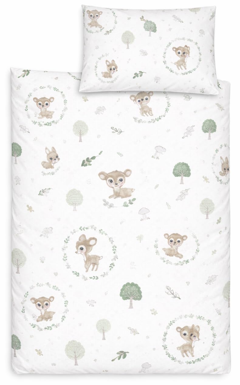 Baby Cot Bedding Set 120x90cm – 2pc Organic 100% Cotton Duvet Cover & Pillowcase for Cot Bed, Toddler, Breathable (Fairy Tale)
