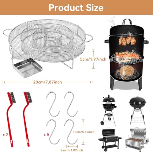 B-080 Runder Kaltrauchgenerator Räucherschnecke Räucherbox Räucherschnecke Kalträuchern Sparbrand Für Räucherofen Rauchgenerator Mit 2 Bürste 5 Fleischhaken Zum Grillen Speck Fisch Lachs Fleisch