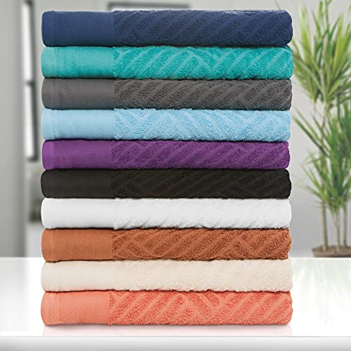 Superior Egyptian Cotton 6 Piece Bath Towel Set, Two Face Towels, Two Hand Towels, Two Bath Towels, Ideal For Bathroom, Kitchen, Or Beach, Basics, Quick Dry, Jacquard And Solid, Ivory #TOP3