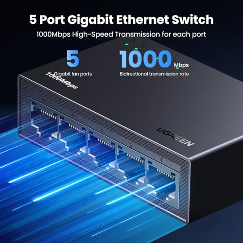 image for UGREEN Ethernet Switch, 5 Port Gigabit Ethernet Splitter, Plug & Play,