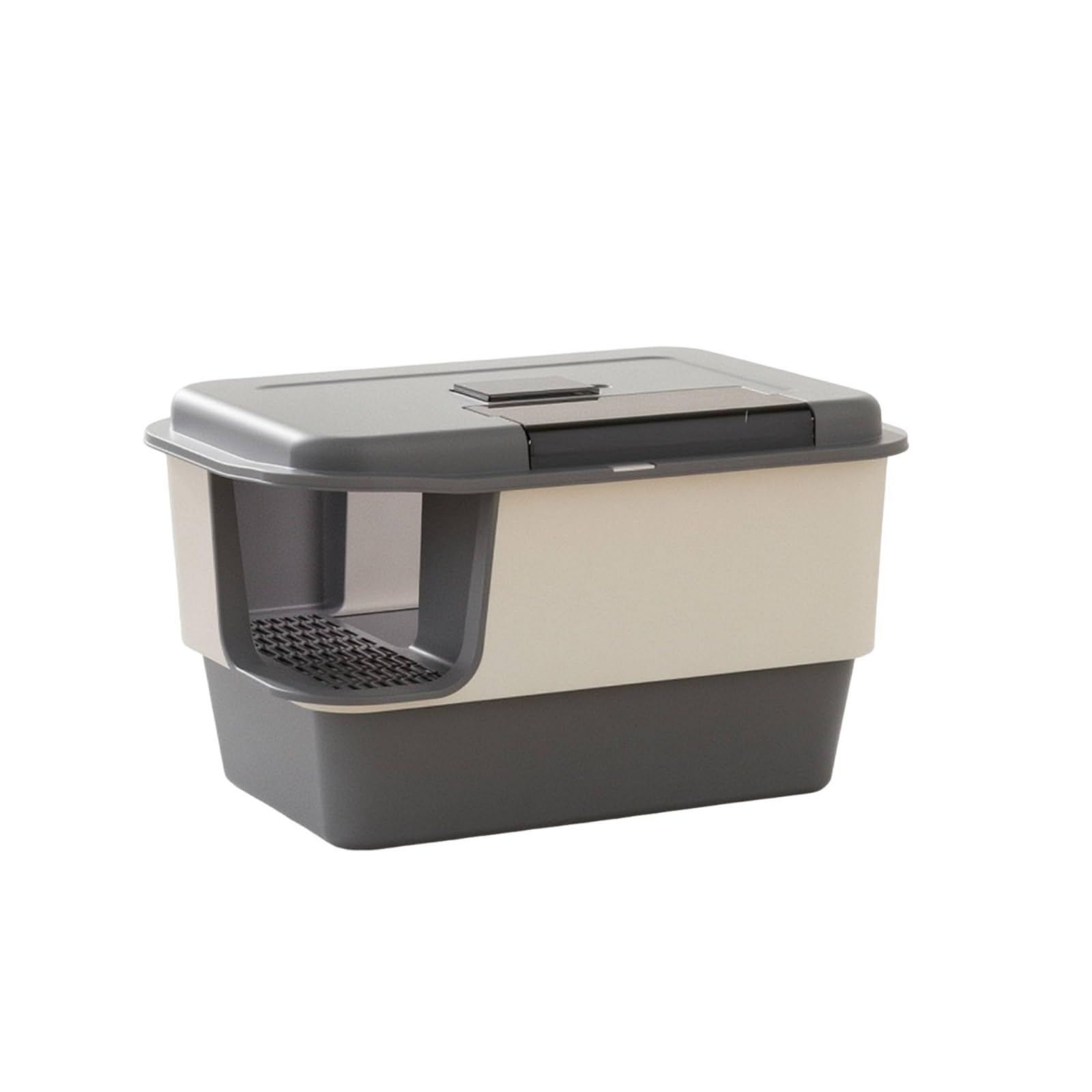 Arenero para Gatos Cerrado Higiénico Caja Bandeja Inodoro con Entrada Frontal Tipo Pasillo Rejilla Perforada y Pala, Gris Milo, Arenero para Gatos con Pasillo Y Tapa Abatible