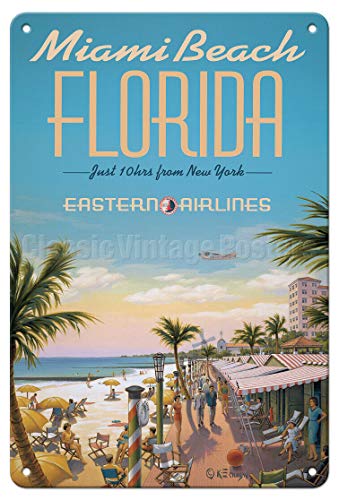 Miami Beach, Florida Vintage Travel Poster Metal Tin Sign 8X12 Inch