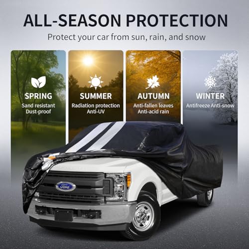 Image of Ford F250 Truck Cover Custom Fit 1999-2026 Super Cab /Extended Cab Short Bed(6.8'-8.2') with Door Zipper, 10 Layer Outdoor Heavy Pickup Truck Cover Waterproof All Weather, Wind Dust Sun Protector.