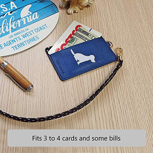 Image of Tainada Stick On Adhesive PU Leather Animal Silhouette Wallet Cash ID Credit Card Holder with Detachable Neck Lanyard Compatible with Most Smartphones + One Cord Wrapper (Navy Blue Dog)