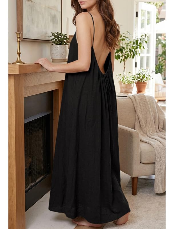 Vestito da Donna con Schiena Scoperta Casual Maxi Vestiti con Spalline Sottili Estivo Elegante Vestito Lungo Senza Maniche Leggeri Boho Chic Vestiti da Spiaggia Abito Oversize per Vacanze
