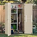 YITAHOME 60 cu ft Tall Outdoor Storage Shed w/o Shelf, Resin Vertical Outdoor Storage Shed, Large Waterproof Storage Cabinet for Garage, Poolside, and Garden (Khaki + Black)