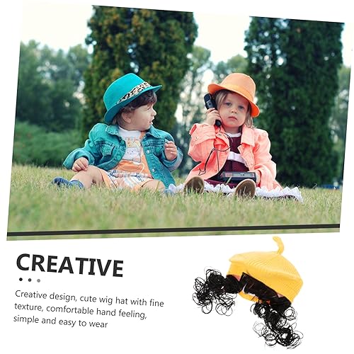 Boy Girl Girl Wig Hat Cat Ears Soft Knitted Boy Girl Wig Hat for Photos and Parties Adorable Girl Accessory Yellow3