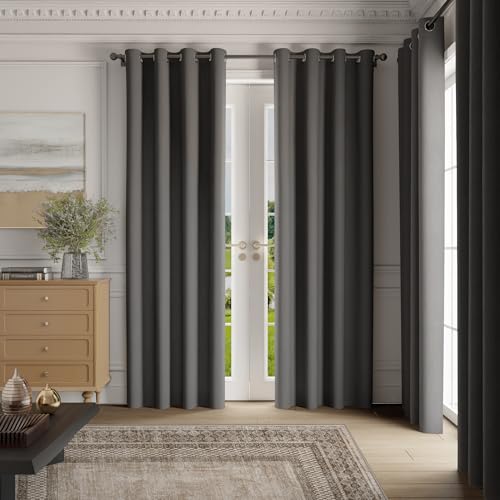 Image of NICETOWN Grey Light Blocking Curtains 84 Inches Long 2 Panels for Living Room, Bedroom, Office Thermal Insulated Blackout Drapes Solid Grommet Noise Reducing Window Curtains, W40