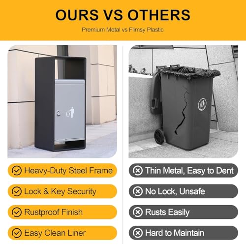 Image of Commercial Outdoor Trash Can with Lid,Rust-Resistant Waterproof Windproof Garbage Can with Removable Inner Barrel, Lockable Stainless Steel Trash Bin for Patio Hotel Park Garden