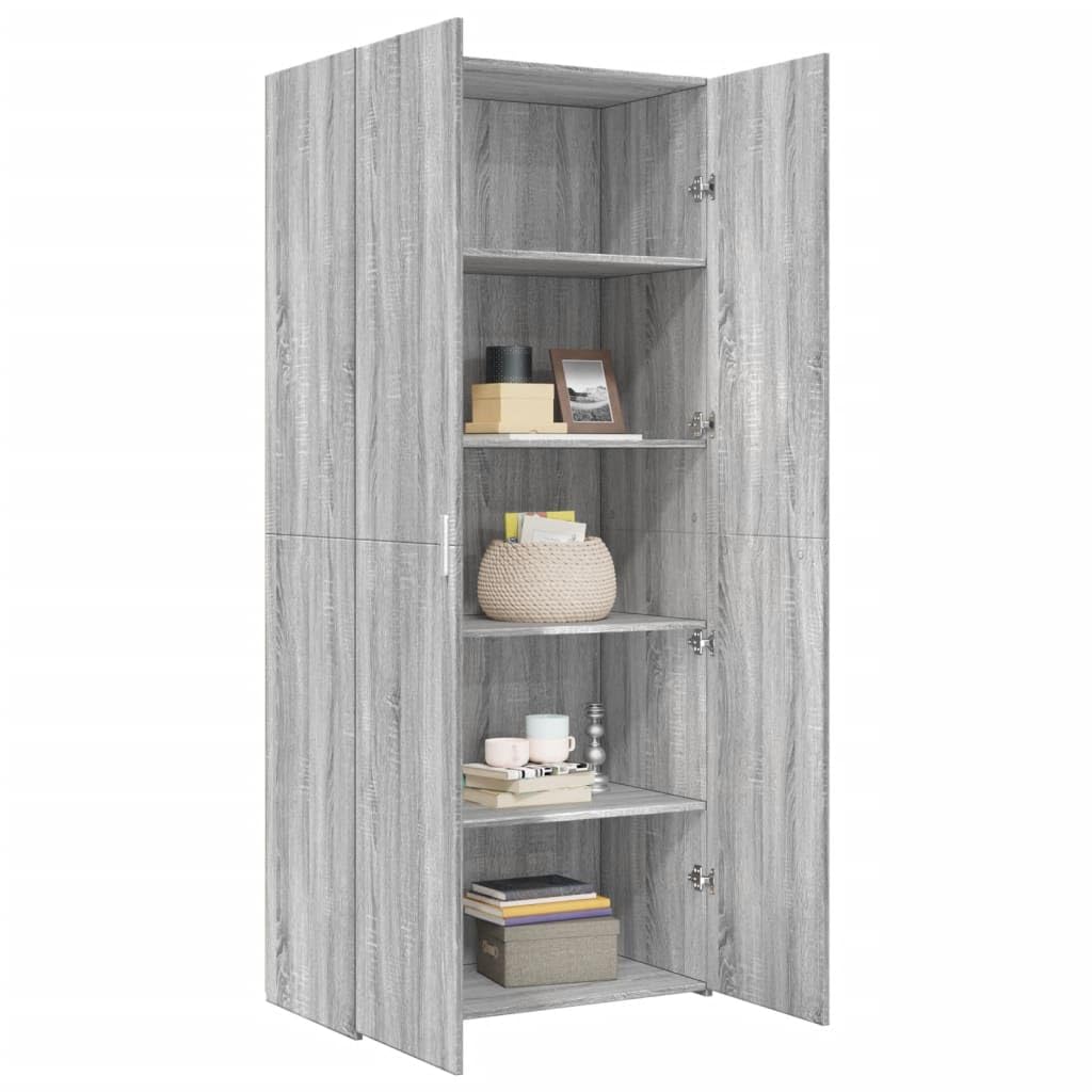 Higieniczna szafka Sonoma szara, 80 x 42,5 x 185 cm, szafka z drzwiami z materiału drewnopochodnego, regał stojący do sypialni, salonu, wszechstronne przechowywanie mebli