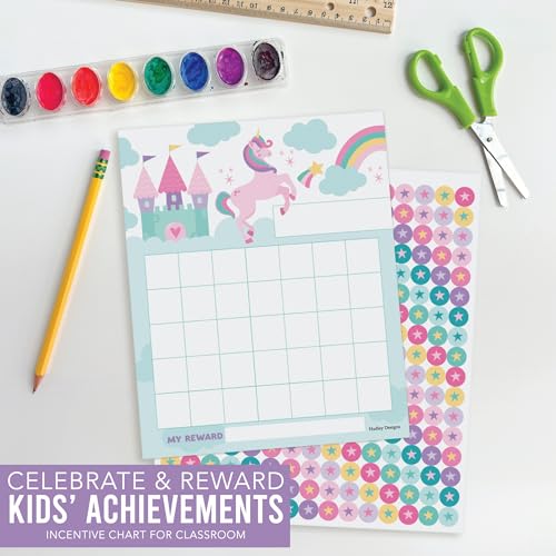 Image of Hadley Designs Sticker Chart for Kids Behavior at Home - Sticker Reward Chart for Kids, Star Charts for Toddler, Star Charts for Good Behavior, Unicorn School Reward Stickers for Classroom Incentives