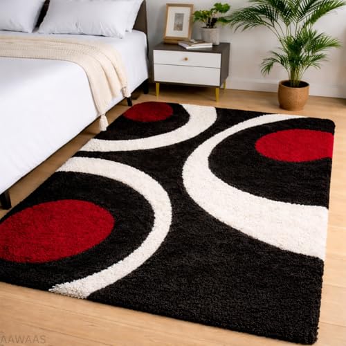 Image of 3D Shaggy Polyester Carpet Rug Runner Area Mats for Bedroom /Living Area /Home with Anti Slip Backing Soft /Fluffy Hight Pile - (Moon Red, 4x6 feet)