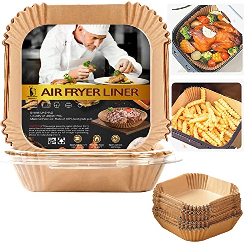 Image of Air Fryer Disposable Paper Liner Square 10 Inch, 100Pcs Largest Square Air Fryer Paper Liners for 8-12QT Air fryer, Non-stick Food Grade Parchment Paper for Frying, Cooking, Roasting and Microwave