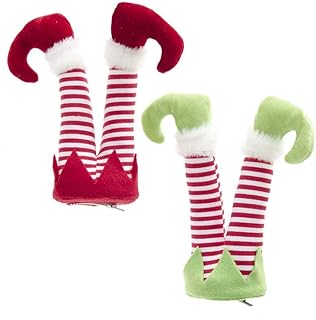 The Bridge Collection Striped Elf Legs Clip-On Ornaments, Set of 2 Fun & Funny Elf Christmas Tree Ornaments - Elves