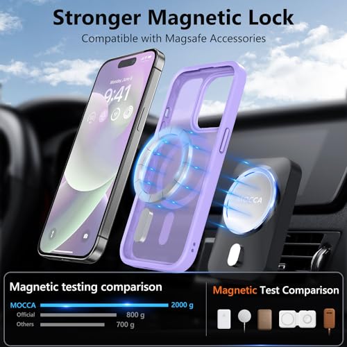 Image of MOCCA Strong Magnetic for iPhone 14 Pro Case, [Compatible with Magsafe][13FT Military Drop Protection] Slim Translucent Matte Shockproof Case for iPhone 14 Pro Phone Case 6.1'', Light Purple