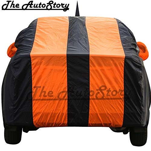 Image of 190 Taffeta Water Resistant Car Body Cover Compatible with Volkswagen Ameo with Mirror & Antenna Pockets (Orange /Navy Blue)