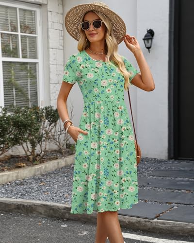 Image of COSSEN Women's 2026 Summer Midi Dress Crew Neck Short Sleeve Casual Tshirt Flowy Loose Sundress with Pockets