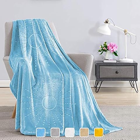 JULY HOME Flannel Fleece Throw Blankets for Couch or Bed - Plush Soft and Warm 330GSM Lightweight Microfiber Blanket for Home Sofa and Bedroom (Throw 50"x60", Blue) Cover