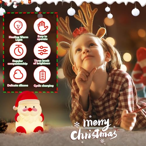 Image of Rechargeable LED Christmas Gift Night Light - 3 Level Dimmable Touch Lamp for Nursery and Kids Room Decor - Perfect Sleep Aid and Gift