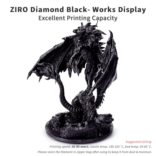 Image of ZIRO Glitter PLA Filament 1.75mm, 3D Printer Filament Shiny Sparkle PLA with Glitter, Pure Color Diamond Series 1KG /2.2lbs Spool, Fit Most FDM 3D Printers, Dimaond Black