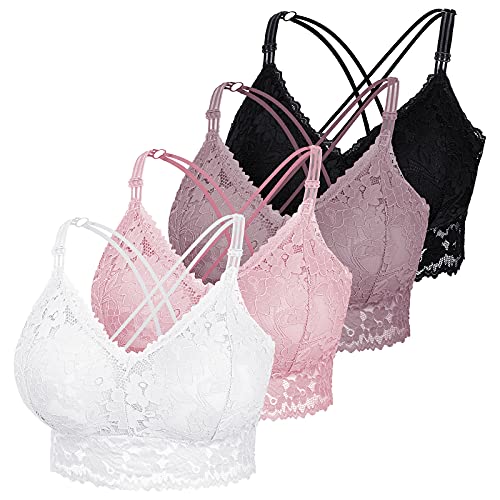 Uratot 4 Pieces Lace Racerback Bras Breathable Adjustable Straps Daily Bras For Women #TOP9