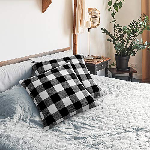 Pavilia Buffalo Check Black White Plaid Throw Pillow Covers, Set Of 2, 18X18 | Decorative Square Pillow Case Sofa Couch Bed Bedroom Living Room | Fleece Plush Soft Farmhouse Decor Accent Cushion Cover #TOP4