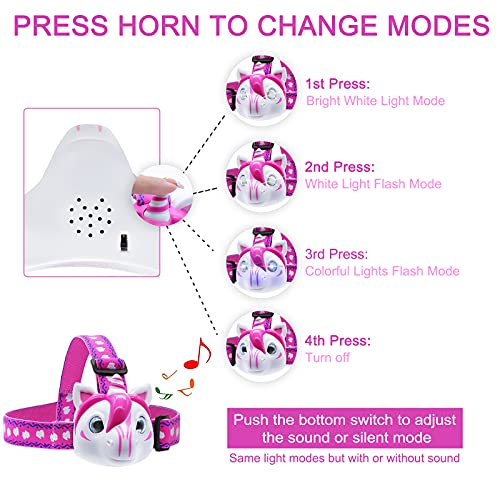 Unicorn Headlamp for Kids, Kids Toys for 3-10 Years Old Girls, LED Headlamp Toys with Elastic Headbands, Perfect Kids Christmas Stocking Stuffers, Gift for Camping, Hiking, Reading, Sleepovers - Image 4