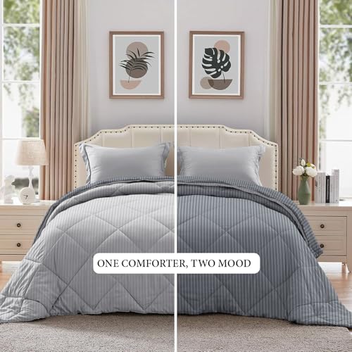 Image of Amazon Brand - Umi AC Comforter Double Bed | AC Blanket Double Bed | 220 GSM Ultra Super Soft Microfiber Reversible Lightweight All-Weather Bed Comforter /Duvet /Quilt (90 inchX86 inch Inche, Grey & Silver)