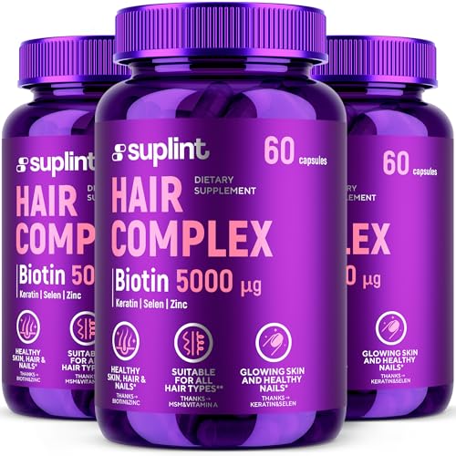 Vitaminas para el Cabello – Biotina 5000 µg + MSM + Queratina – Crecimiento Rápido y Anticaída Mujer – Vitaminas para el Pelo – 60 Cápsulas para 2 Meses de Tratamiento (3 Pack)