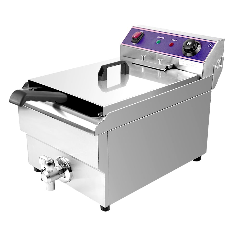 Friteuse électrique,16LCommerciale friteuse avec valve de vidange acier inoxydable,Professionnelle Inox Friteuse Avec Régulateur de Température,3000 W, 60-200 °C