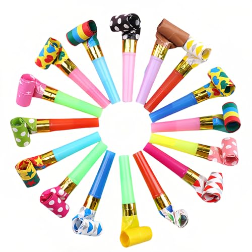 30-Pack Colorful Party Blowouts Noise Makers - Squawker Horns for Birthday, Wedding, New Year, Graduation - Fun Creative Toy Whistles with Automatic Roll-Out & Durable Material (Random Colors)
