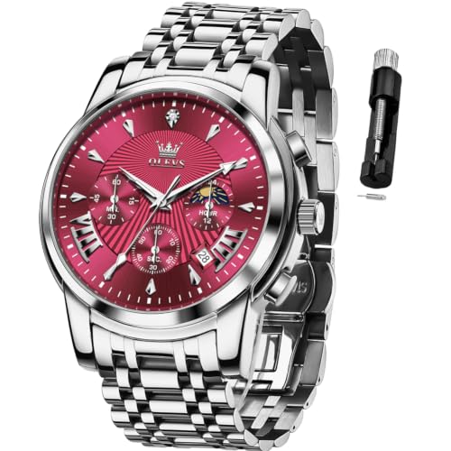 Image of OLEVS Watch for Men Classic Business Dress Analog Quartz Stainless Steel Waterproof Luminous Date Diamond Men Silver Watch