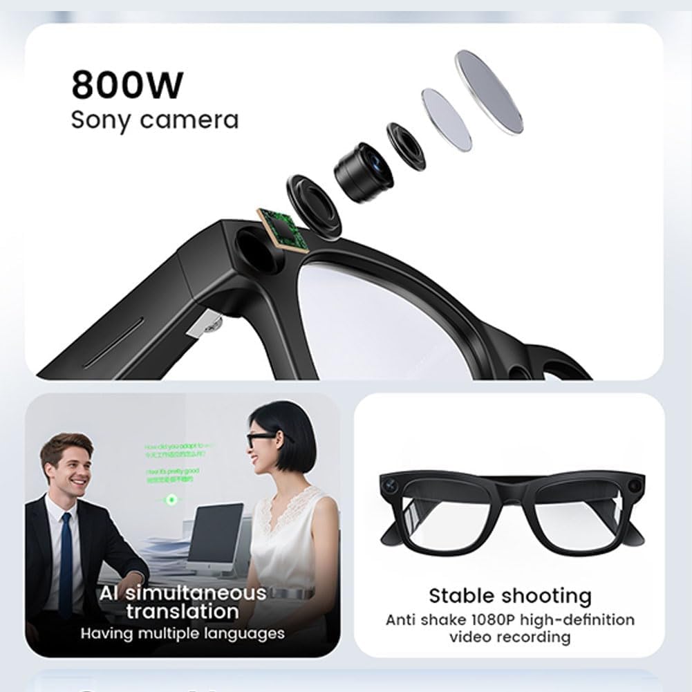 CyanVue AI Smart Glasses, 2025 KI übersetzer brille mit kamera 8mp Blaulichtfilter, AI Real-Time Translation(144 Sprachen), Freisprechen & Musik & Sprachassistent für Business, Reisen (Anti bluelight)