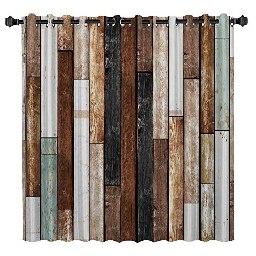 Darkening Blackout Curtain For Bedroom - 96 Inch Long Window Treatment Curtain Drapes Modern Art Design For Living Room - Multi-Color Rustic Wood Board Pattern Decoration Design #TOP5