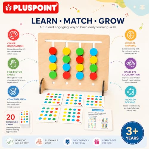 Image of PLUSPOINT Montessori Slide Puzzle Game for Kids - Color & Pattern Matching Educational Brain Teaser Toy for Ages 3-8, Preschool Learning Activity & Travel Gift for Boys & Girls