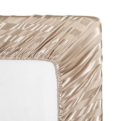 Image of Satin-Silk Sheets Full Size Bed Set, Taupe Soft Cooling Deep Pocket Sheets, Hypoallergenic, Wrinkle and Fade Resistant Bedding Set, 3 Piece, Striped