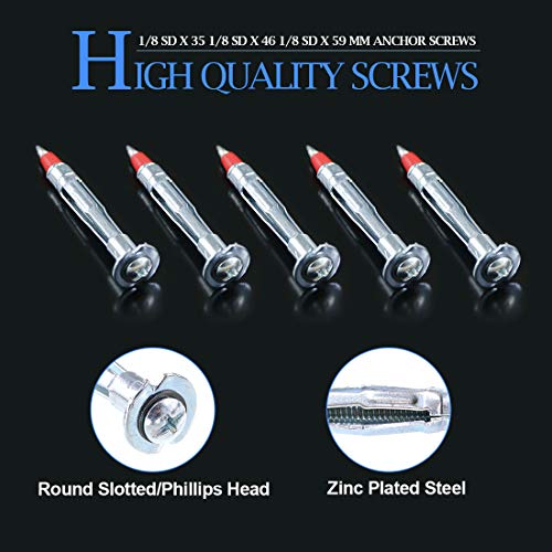 Glarks 60Pcs Heavy Duty 1/8 Inch 59Mm Zinc Plated Steel Molly Bolt Drive Hollow Drive Wall Anchor Screws Set (1/8Sldx59Mm) #TOP2