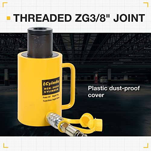 Image of 30T Hydraulic Cylinder Jack 2 inch Stroke Hollow Single Acting Hydraulic Ram Cylinder Hydraulic Lifting Jack Portable for Machinery, Bridge, RCH-3050