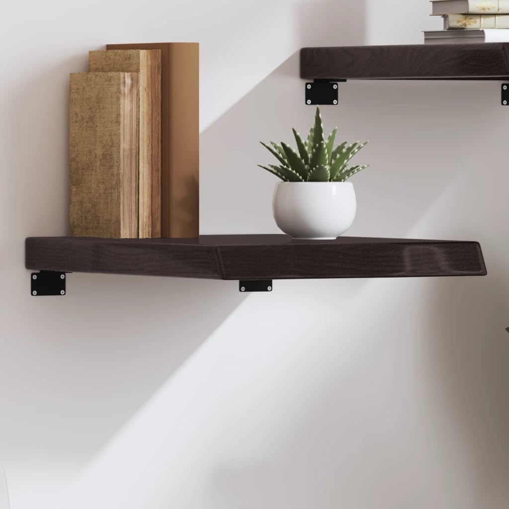 YUANCHUTOP Wall Mounted Floating Shelves w/Live Edge, 40x60cm Irregular Wall Decor Shelf, Solid Oak Wood Wall Display Organizer, Home Storage Shelf Unit