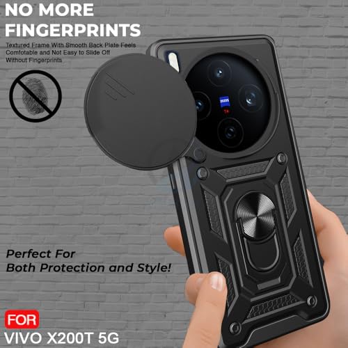 Image of AESTMO Tough Armor VIvo X200T 5G Bumper Back Case Cover | Ring Holder & Sliding Camera Shield Cover | 360 Degree Protection Back Case Cover for VIvo X200T 5G (Black)