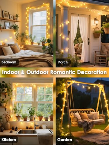 LORRYTE Connectable 43FT 100LED Globe String Lights | 8 Modes Warm White String Lights Plug in with Remote | Hanging Fai - Additional View