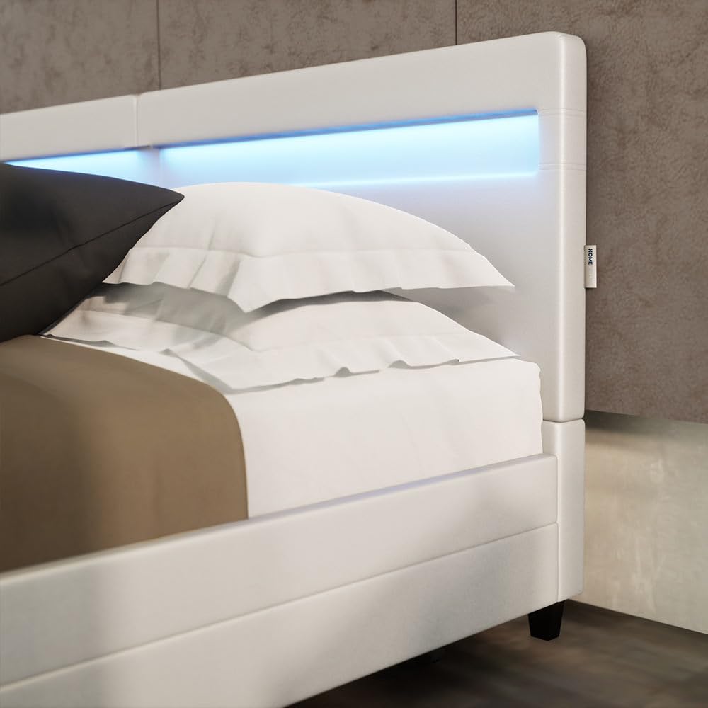 Home Deluxe - Letto LED NUBE - bianco, 200 x 200 cm - inclusa rete a doghe e cassetti I letto imbottito letto design inclusa illuminazione