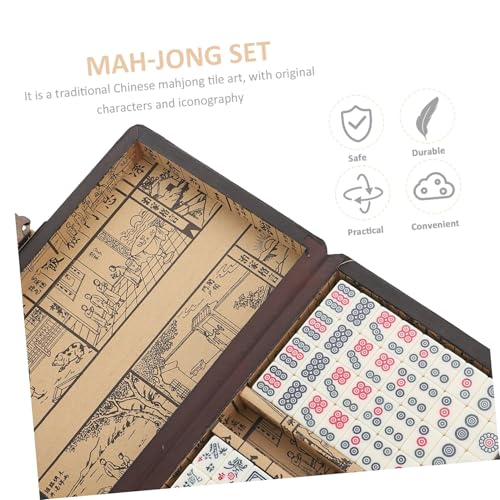 Set portátil de Mahjong chino con fichas grabadas miniatura 5