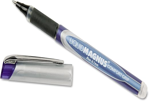 SKILCRAFT 7520-01-587-7787 Fine Point Liquid Magnus Comfort Grip Roller Ball Pen, 0.7mm Size, Blue Ink (Pack of 4)