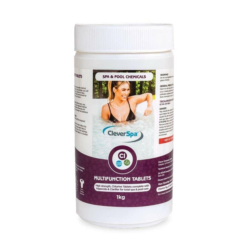 CleverSpa Multi-Function Hot Tub Chlorine Tablets Pool and Spa Chemicals with Algaecide and Clarifier for Safe Water Care, for hot tub, spa, and pool - 1KG