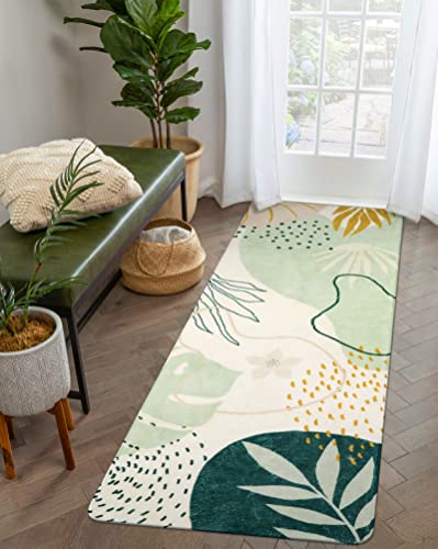 Lahome Green Hallway Runner Rug - 2X6 Washable Kitchen Runner Rug Boho Non-Slip Low-Plie Laundry Room Rug Soft Bathroom Runner Rug Botanical Print Throw Carpet Runner For Entrance Bedroom Living Room #TOP2